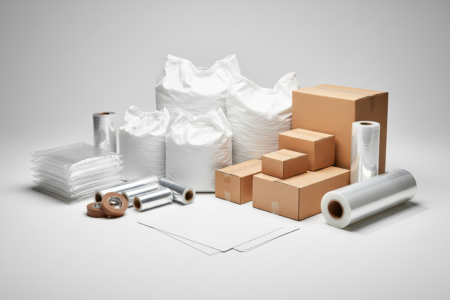 Verpackungsprodukte: Kartons, Folienrollen, Beutel, Säcke, Flachbeutel und technische Klebebänder in einer Produktübersicht