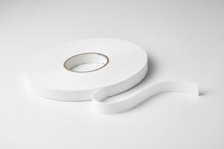 Weißes doppelseitiges Schaumklebeband auf Rolle, Produktabbildung Papuso