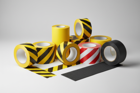 Warn- und Hinweisbänder in gelb-schwarz und rot-weiß, Anti-Rutsch-Band und Signalbänder in Rollen – Papuso