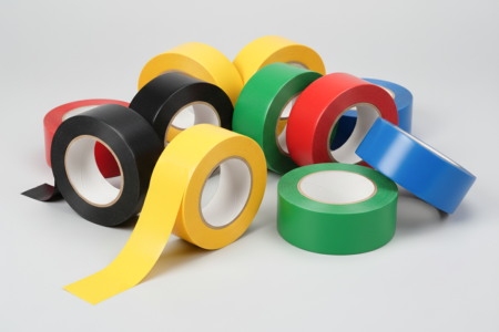 Weich-PVC-Klebebänder in verschiedenen Farben aufgerollt, Elektroband und Galvano-Tape für vielseitige Anwendungen